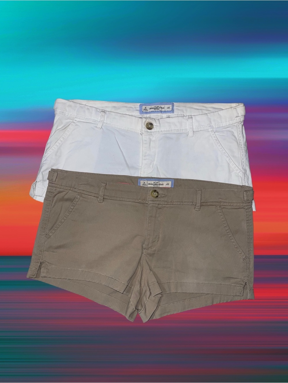 #26~Abercrombie & Fitch Shorts 2 pair White & Khaki, Size 8/29